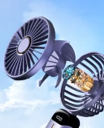 N15 LED Digital Display Rechargeable Stylish Folding Hand Fan With Mobile Stand - Image 6