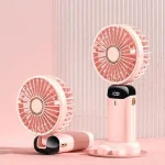 N15 LED Digital Display Rechargeable Stylish Folding Hand Fan With Mobile Stand - Image 3
