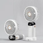 N15 LED Digital Display Rechargeable Stylish Folding Hand Fan With Mobile Stand - Image 2